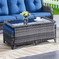 Outdoor Wicker Coffee Table – Glass Top, Ottoman Storage, NTC Series - Mixed Grey Wicker