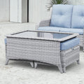 Outdoor Wicker Coffee Table – Glass Top, Ottoman Storage, NTC Series - Light Grey Wicker