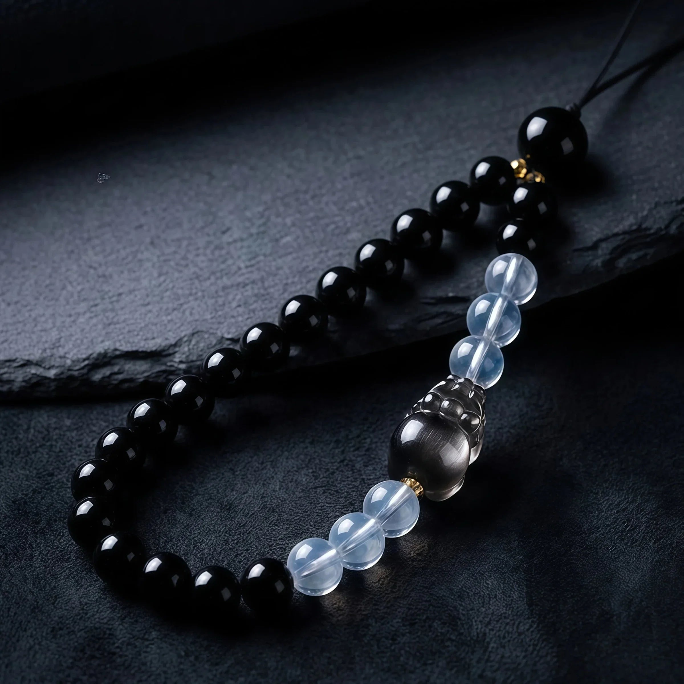 Prosperity & Fluidity – Pi Xiu, Aquamarine & Obsidian Talisman Strap