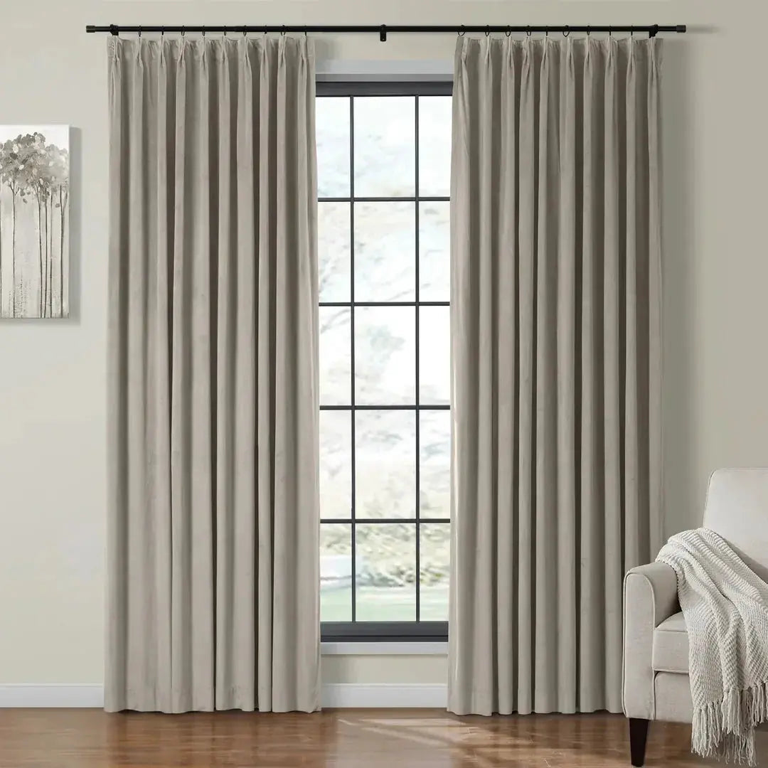 Velmor Velvet Drapes Pleated - Gray Beige MJ11-8