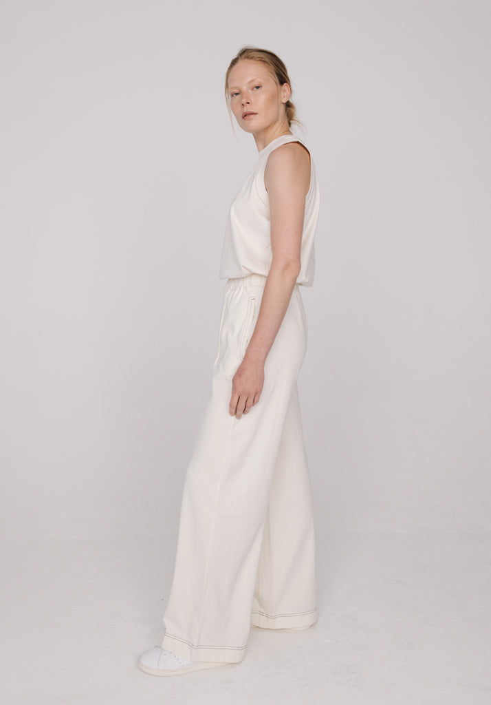 Bowie Wide Leg Trouser In Cream - M