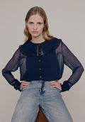 Julie Button Down Blouse In Navy - 6