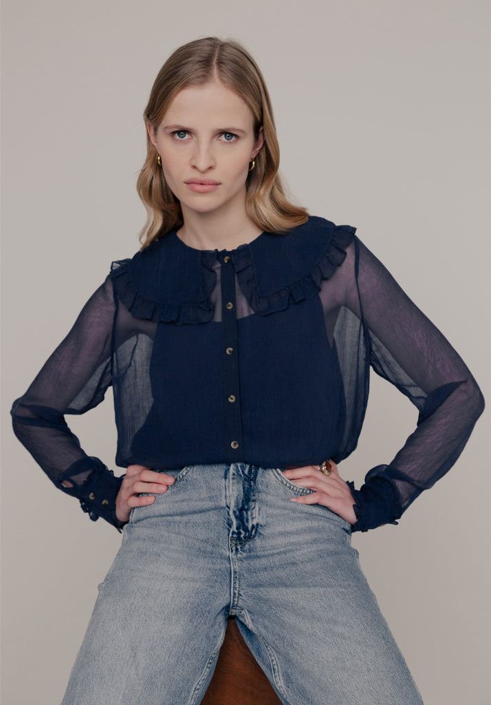 Julie Button Down Blouse In Navy - 6
