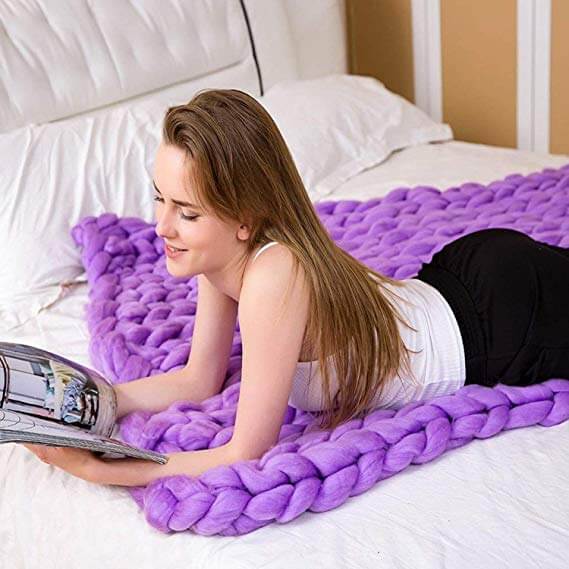 super chunky knit blanket | giant yarn blanket - 32*32 inches / Purple