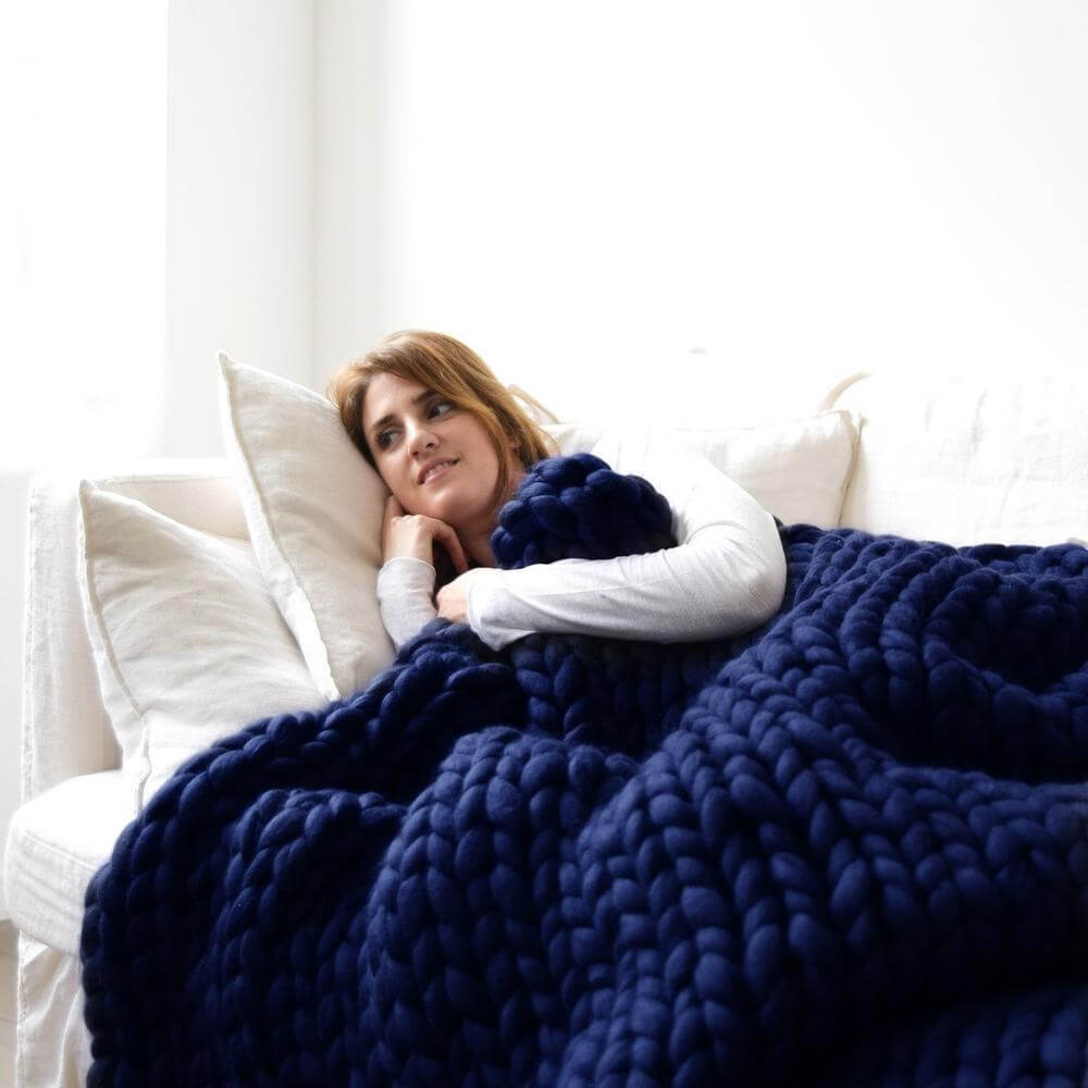thick yarn blanket | thick yarn blanket - 20*20 inches / Navy