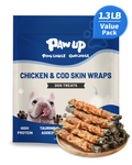 PAWUP Dog Treat Chicken Wrapped Cod Skins, Fish Chews Rolls for Medium Dogs, Healthy, Rawhide-Free, 21 oz