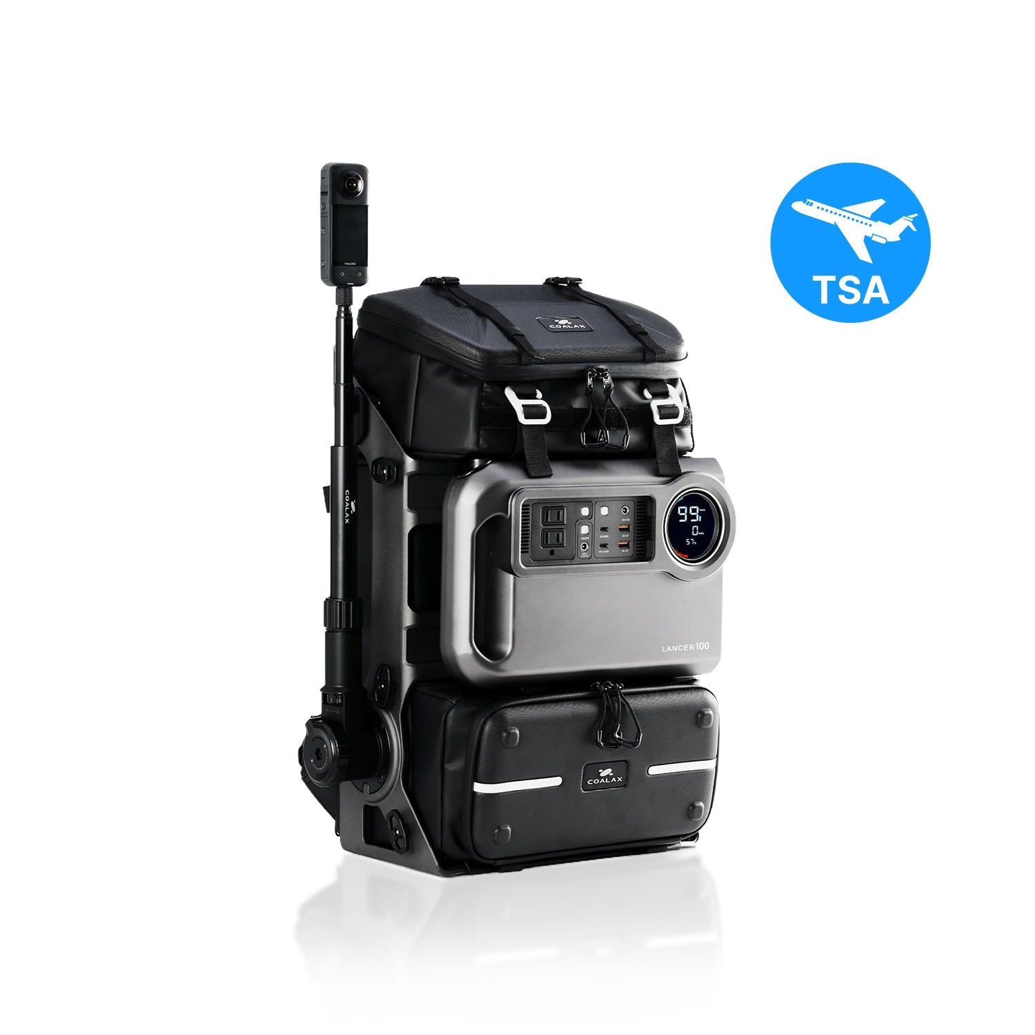 Lancer100 TSA Compliant Travel Camera Backpack with 100W Power - Black