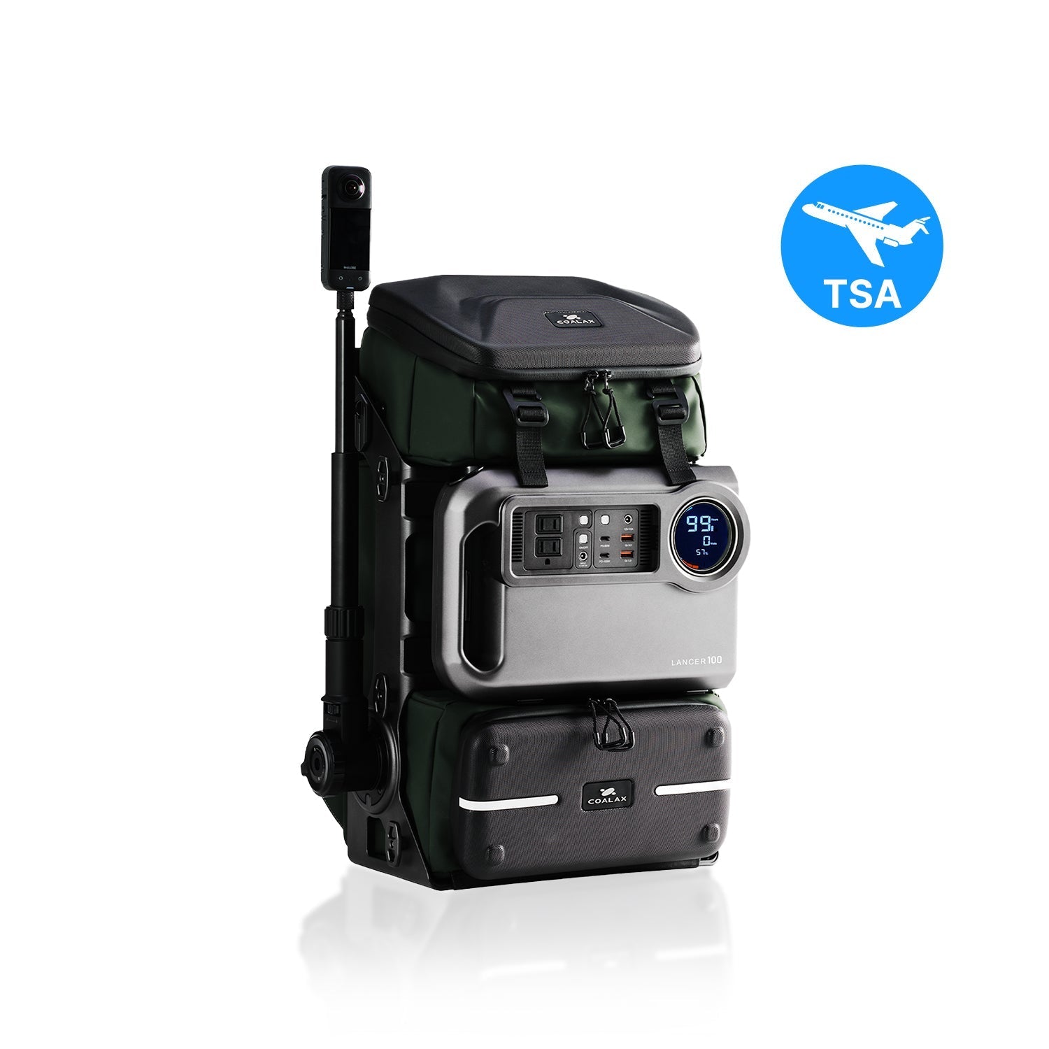 Lancer100 TSA Compliant Travel Camera Backpack with 100W Power - Green