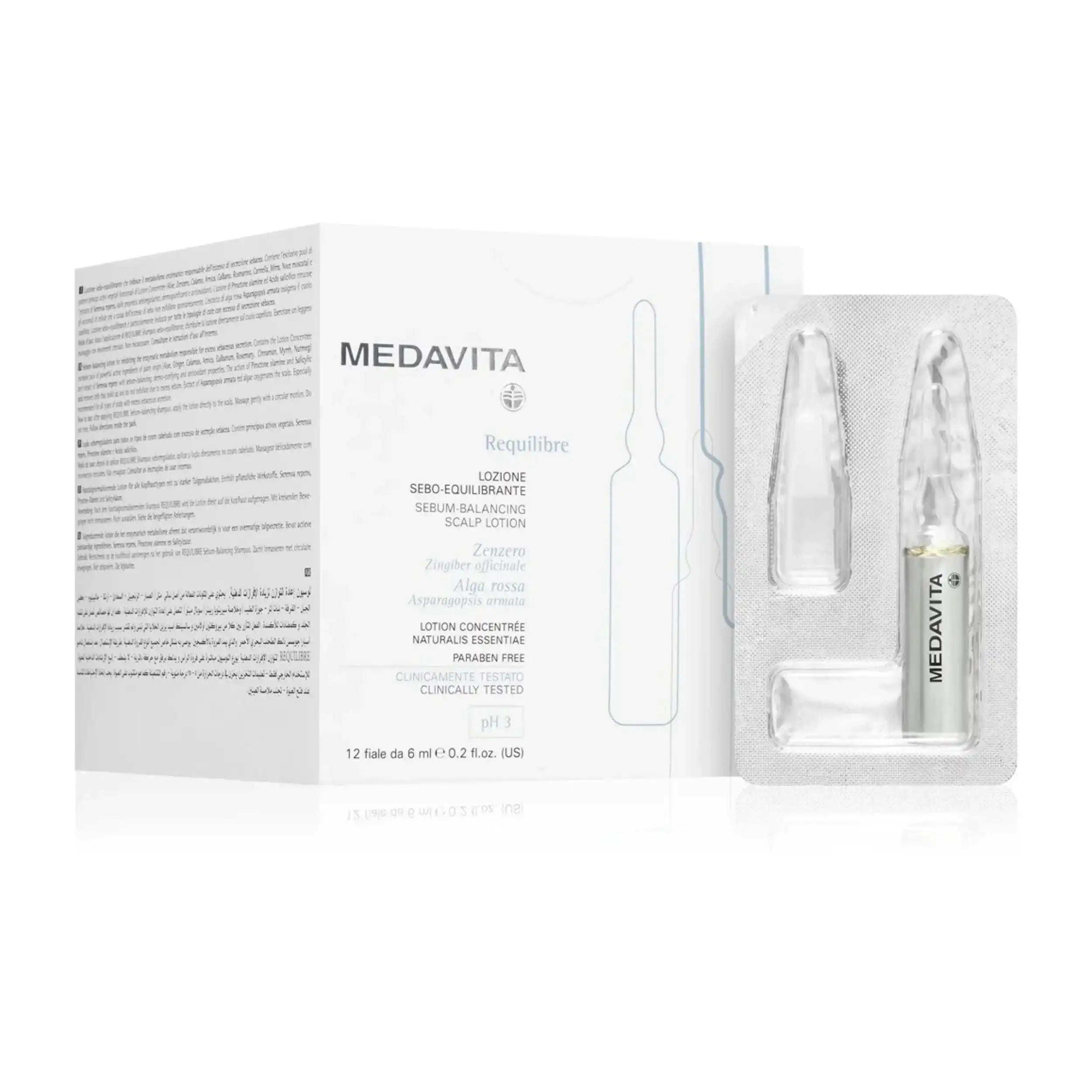 Medavita Requilibre Lozione sebo-equilibrante 12x 6ml - per Capelli Grassi , Cuti Grasse , Cuti Seborroiche