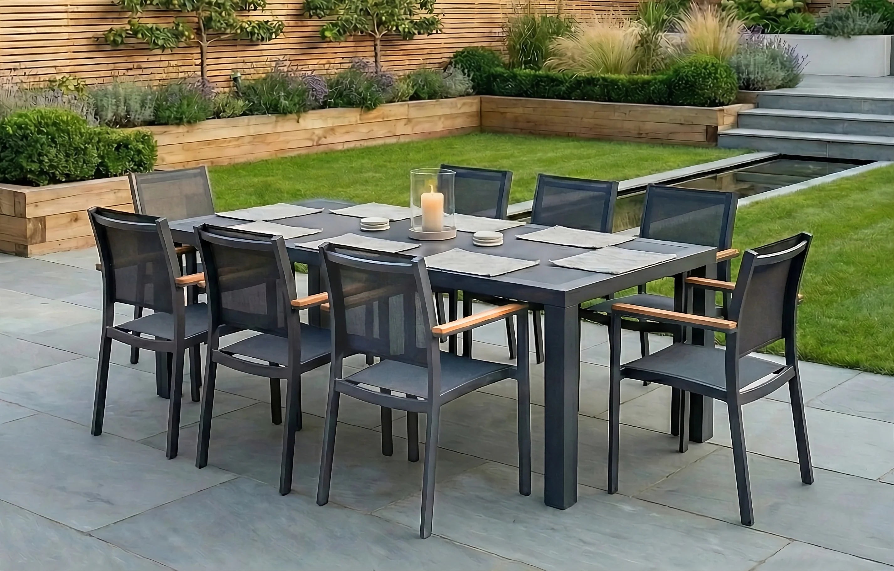 Melbourne 8 Seater Aluminium Dining Set - Graphite