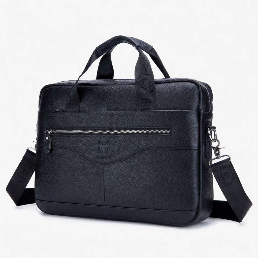 Men's Genuine Leather Briefcase 15.6" Laptop Bag - Black