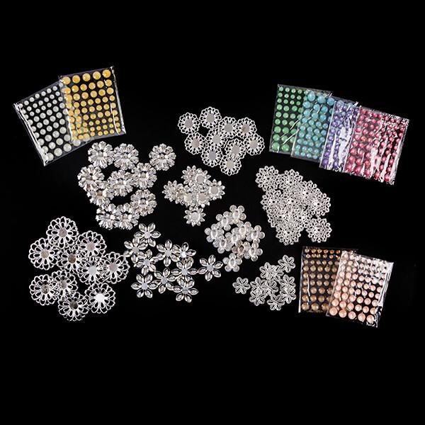 Ornamental Metal Flowers with Shimmer Stones - 328 Pieces - Spring
