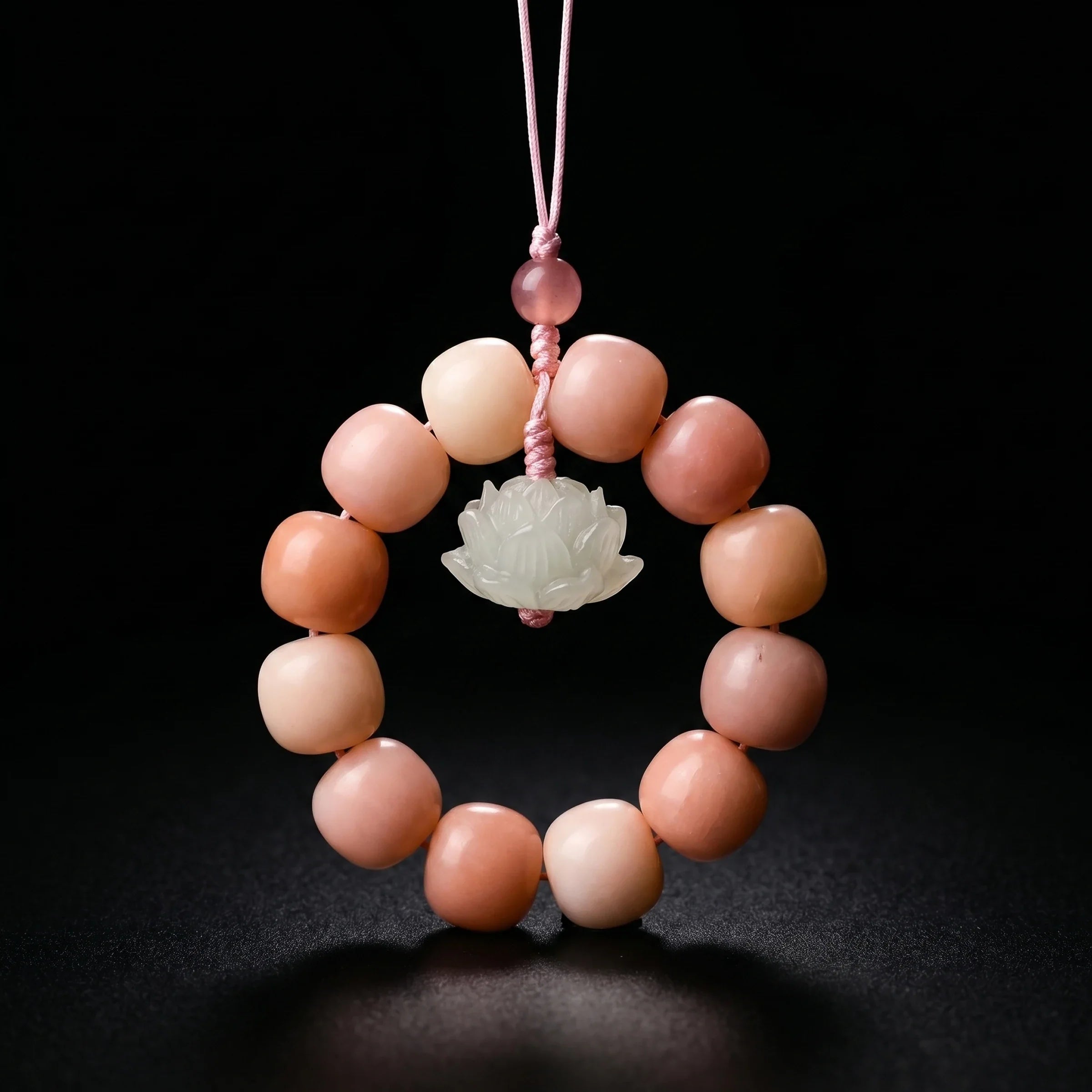 Serenity & Grace – Peach Bodhi Root & Lotus Talisman Strap
