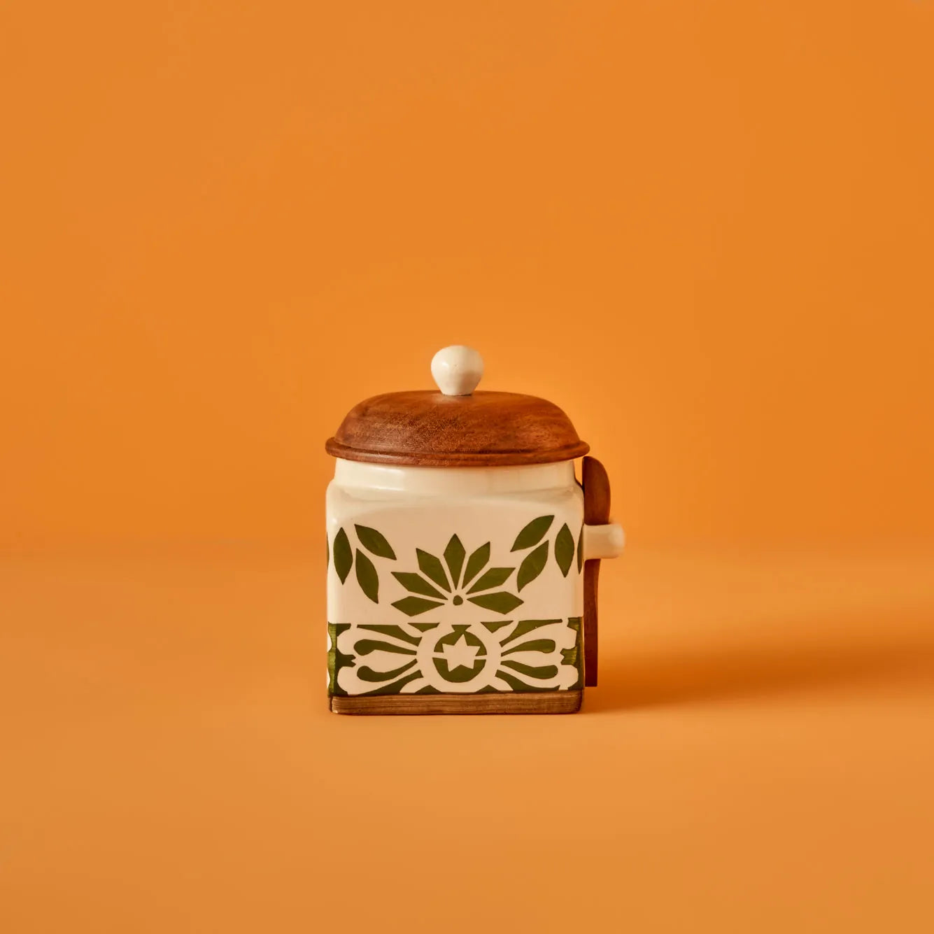 Molly Ceramic Jar with Acacia Lid & Spoon - Small