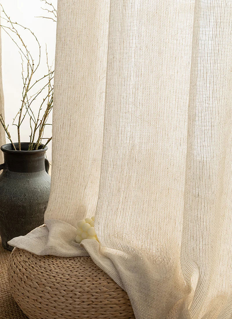 Seren Natural Small Plaid Custom Linen Curtains
