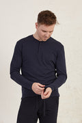 Henley Long Sleeve Regular Fit Organic Cotton Jersey T-Shirt - L / Navy Blue