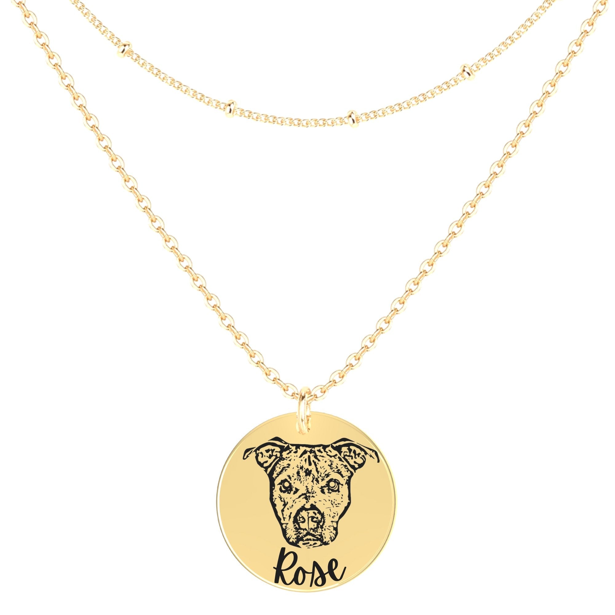 Engraved Necklace with Engraved Pet's Face (Gold)