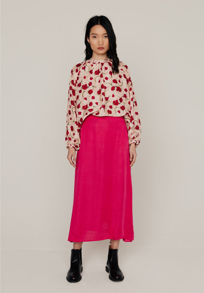 Poppy Bias Cut Midi Skirt In PInk - 8