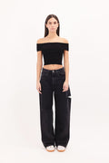 Jeans Poppy nero con tagli alla gamba - W24