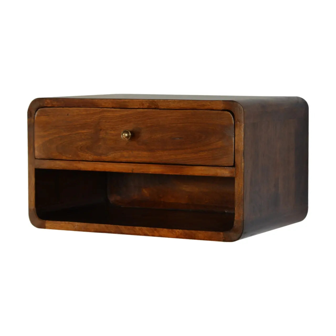 Chestnut Curve Floating Bedside – Modern Space-Saving Bedside Solution