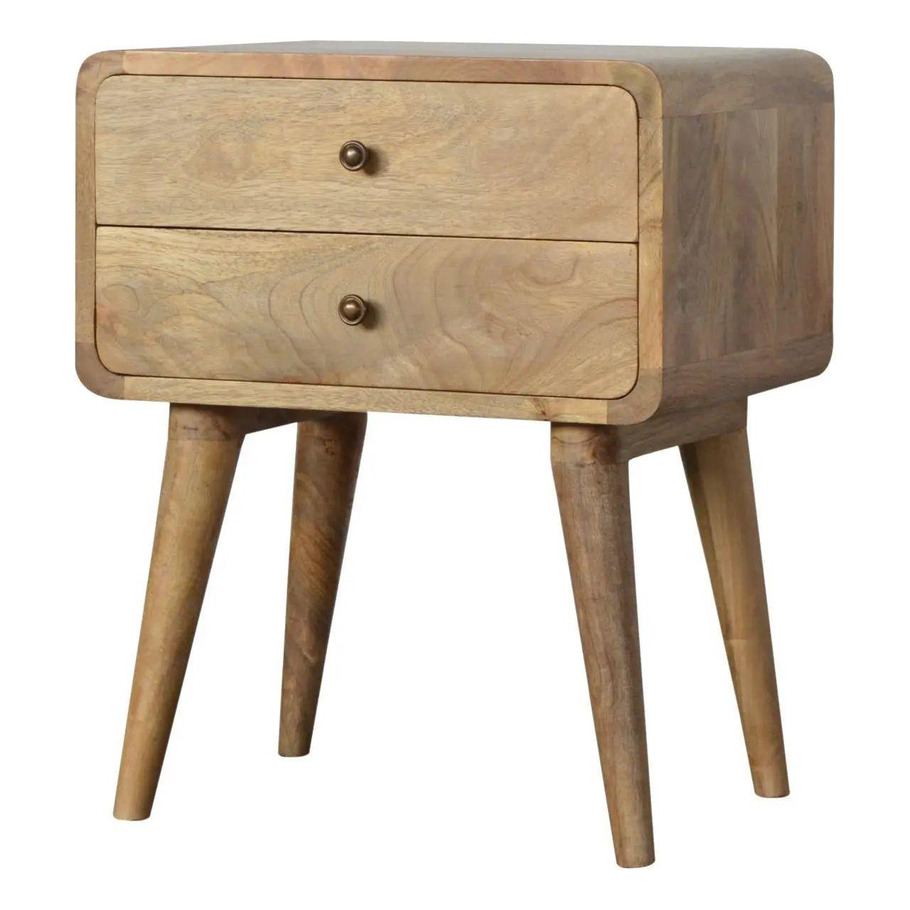 Curved Oak-ish Bedside – Premium Compact Table with Storage
