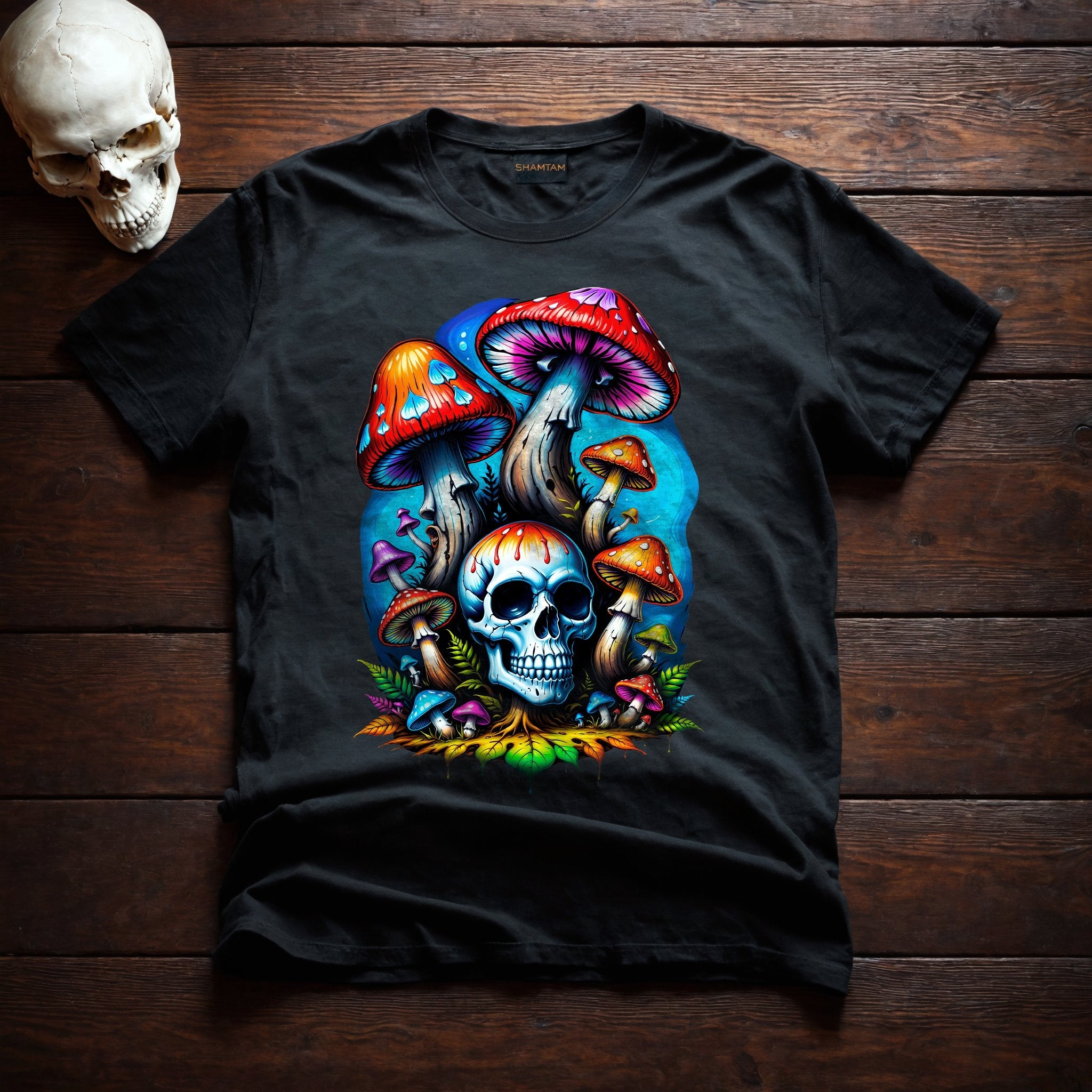 Psychedelic Skull Mushrooms T-Shirt Unisex - Default Title