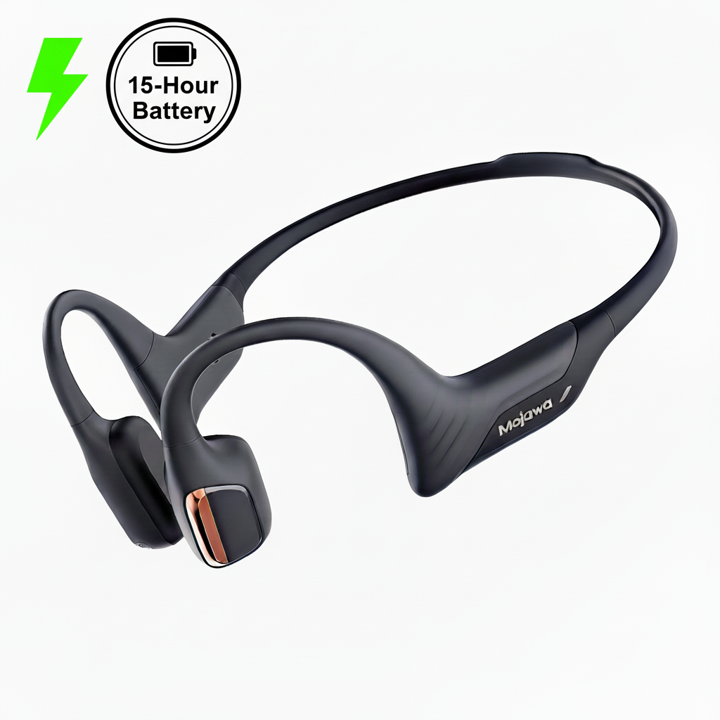 Purra Run Long Battery Life Bone Conduction Headphones | 15-Hour Battery Life Wind Noise Reduction for Cycling - Black