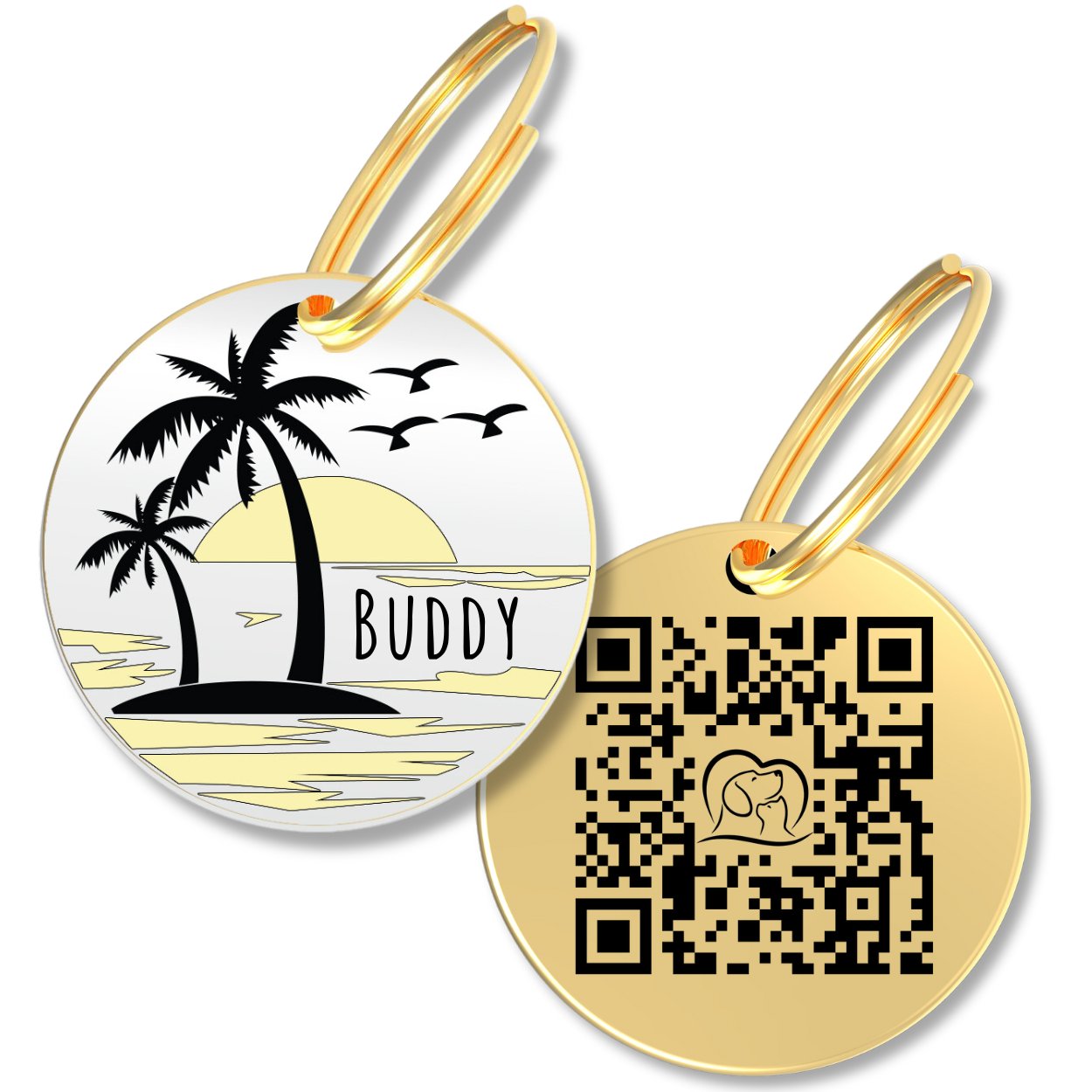 Personalized QR Code Dog Tag Ensure Your Pet's Safety Always (Gold, Beach)