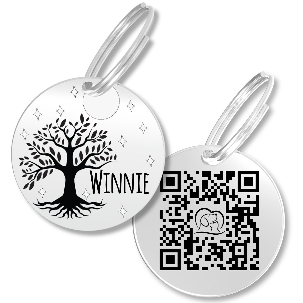 Personalized QR Code Dog Tag Ensure Your Pet's Safety Always (Silver, Willow)