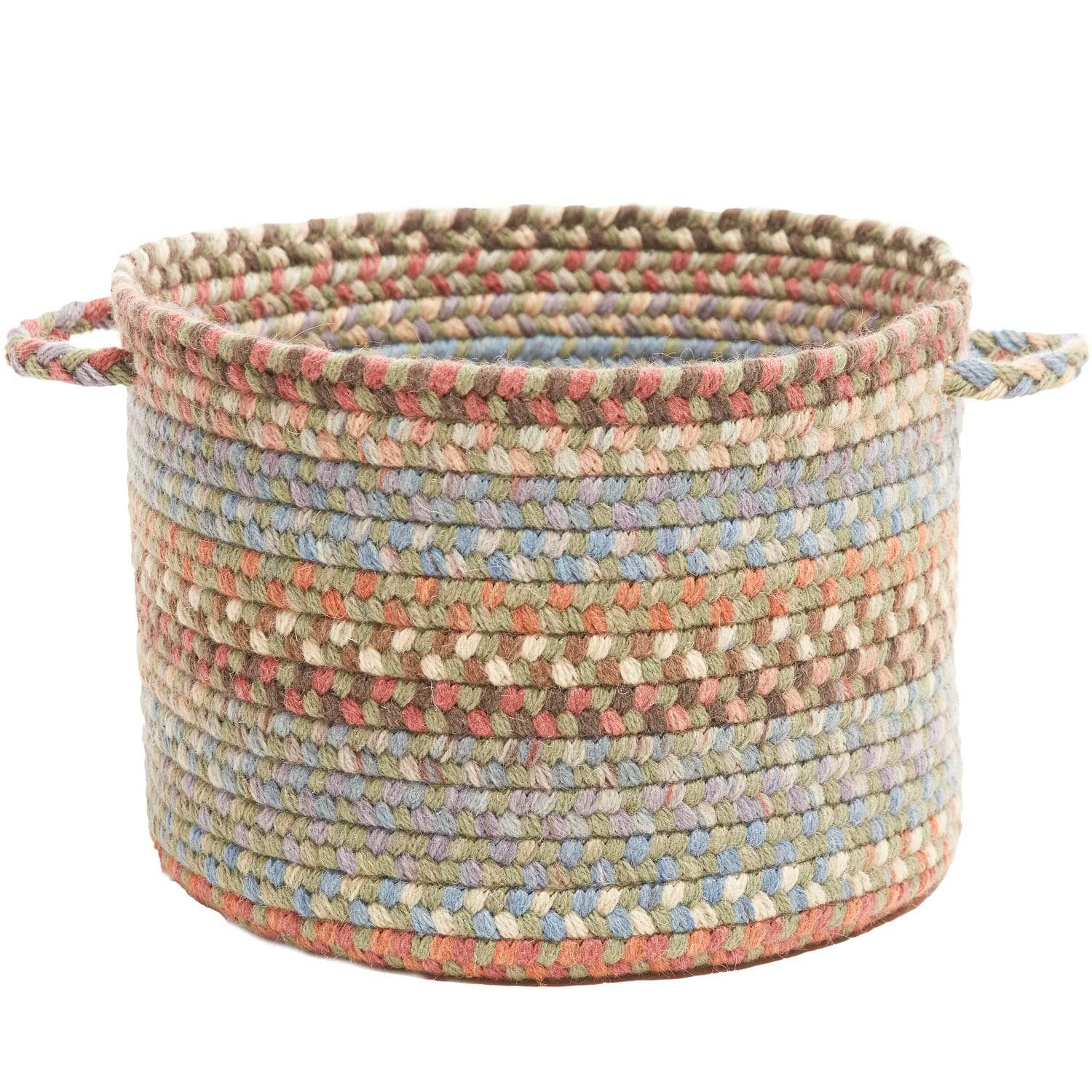 Cherry Hill Braided Wool Baskets - Seaweed Multi / Round / 18" x 12"