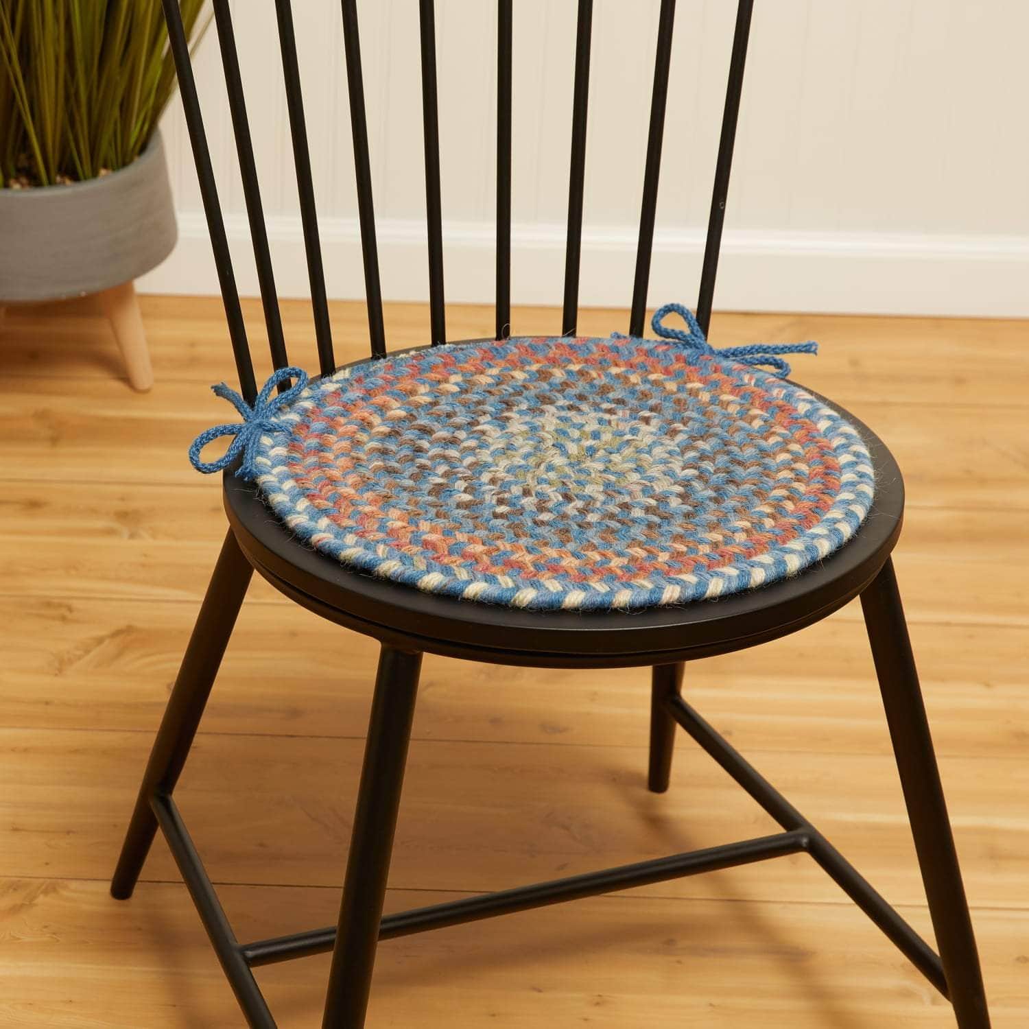Cherry Hill Braided Wool Chair Pads - Bluestone Multi / Round / 15" x 15"