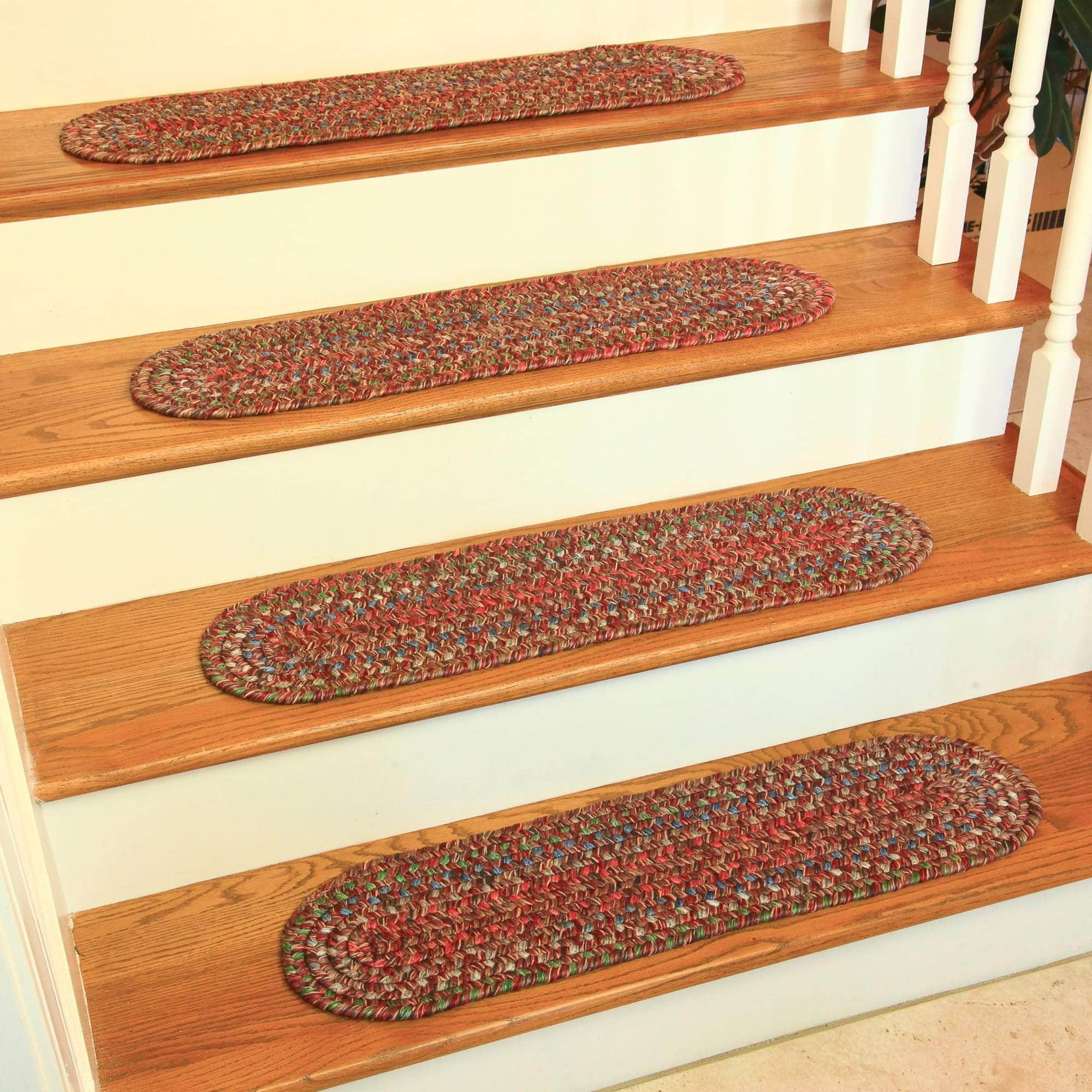 Sophia Braided Stair Treads - Burgundy / Oval / Set of 4