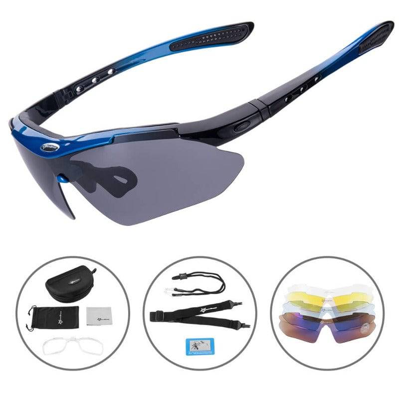 ROCKBROS Fahrradbrille polarisierte Sonnenbrille mit 5 Wechselgläsern - Schwarz Blau