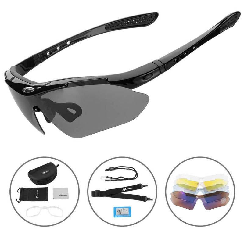 ROCKBROS Fahrradbrille polarisierte Sonnenbrille mit 5 Wechselgläsern - Schwarz