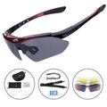 ROCKBROS Fahrradbrille polarisierte Sonnenbrille mit 5 Wechselgläsern - Schwarz Rot