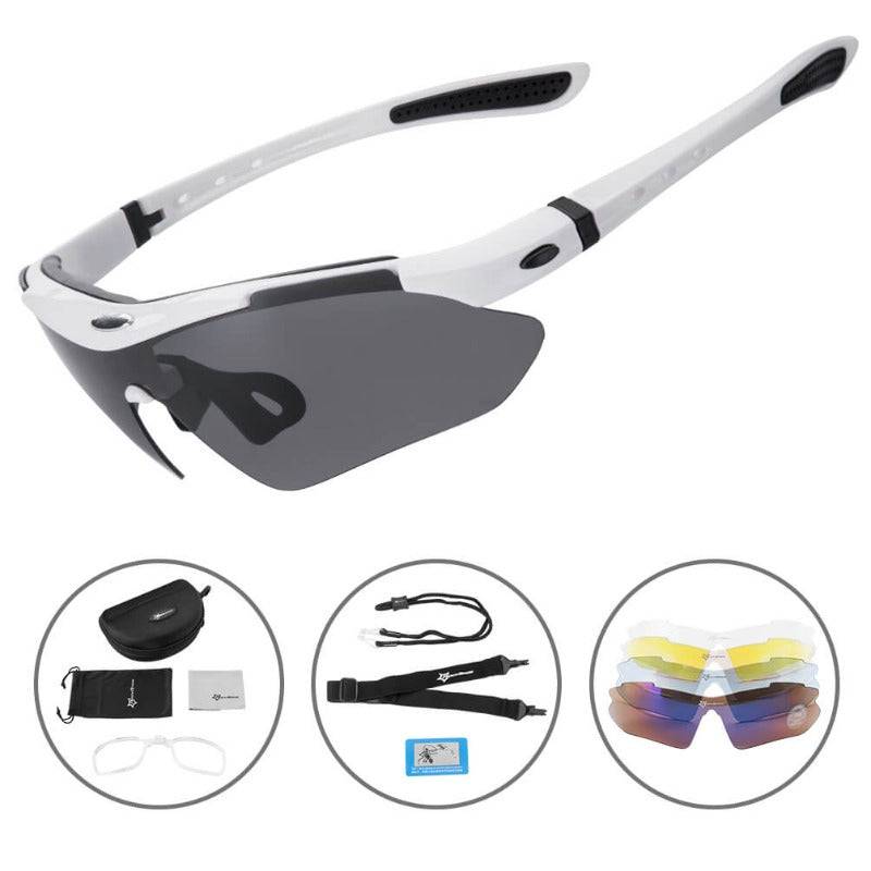 ROCKBROS Fahrradbrille polarisierte Sonnenbrille mit 5 Wechselgläsern - Weiß