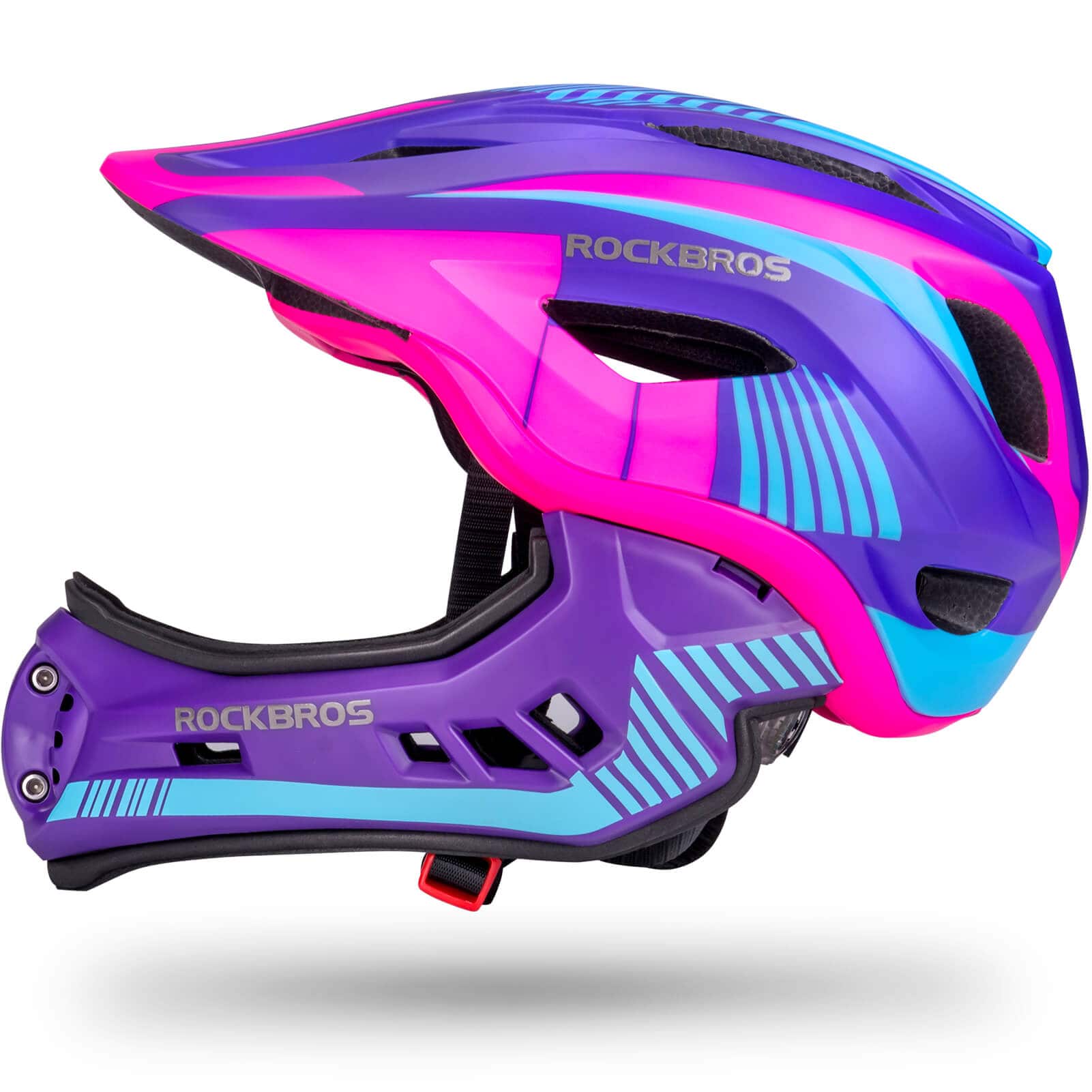 ROCKBROS Kinder helm Integriert Fahrradhelm mit Abnehmbarem Kinnschutz - Violett / M (53-58CM)