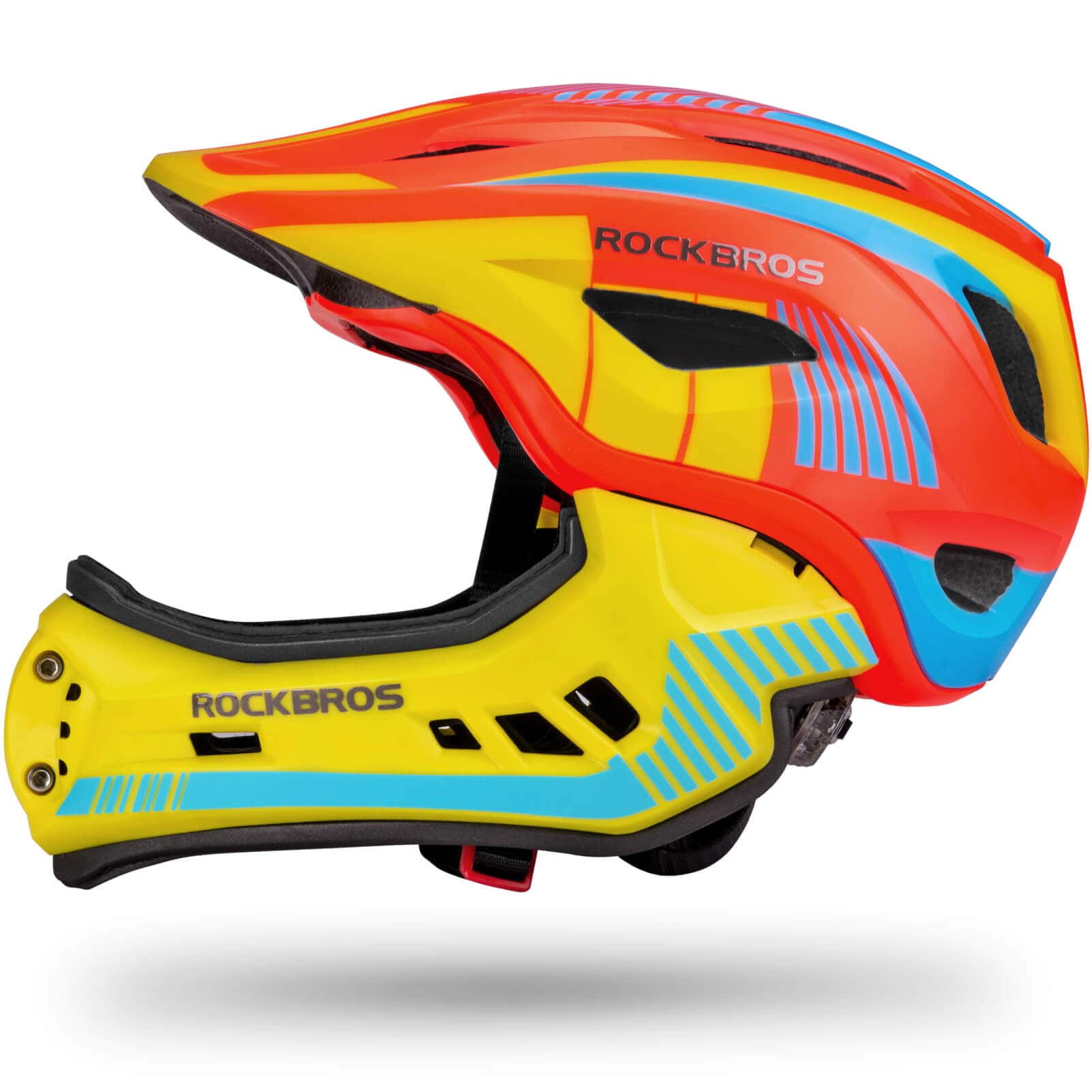 ROCKBROS Kinder helm Integriert Fahrradhelm mit Abnehmbarem Kinnschutz - Orange / S (48-53CM)