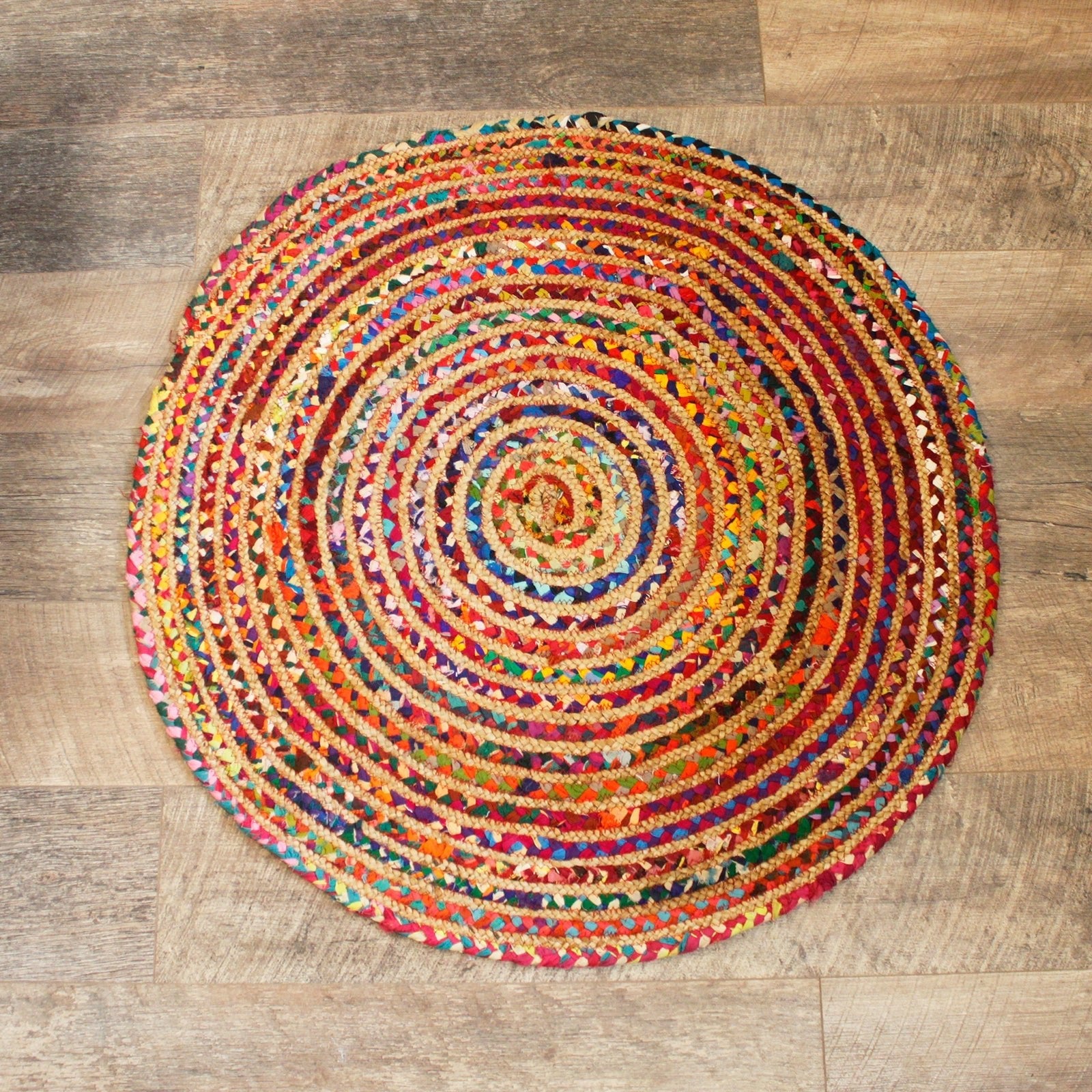 Jute Rug Handmade Recycled Cotton 90 cm