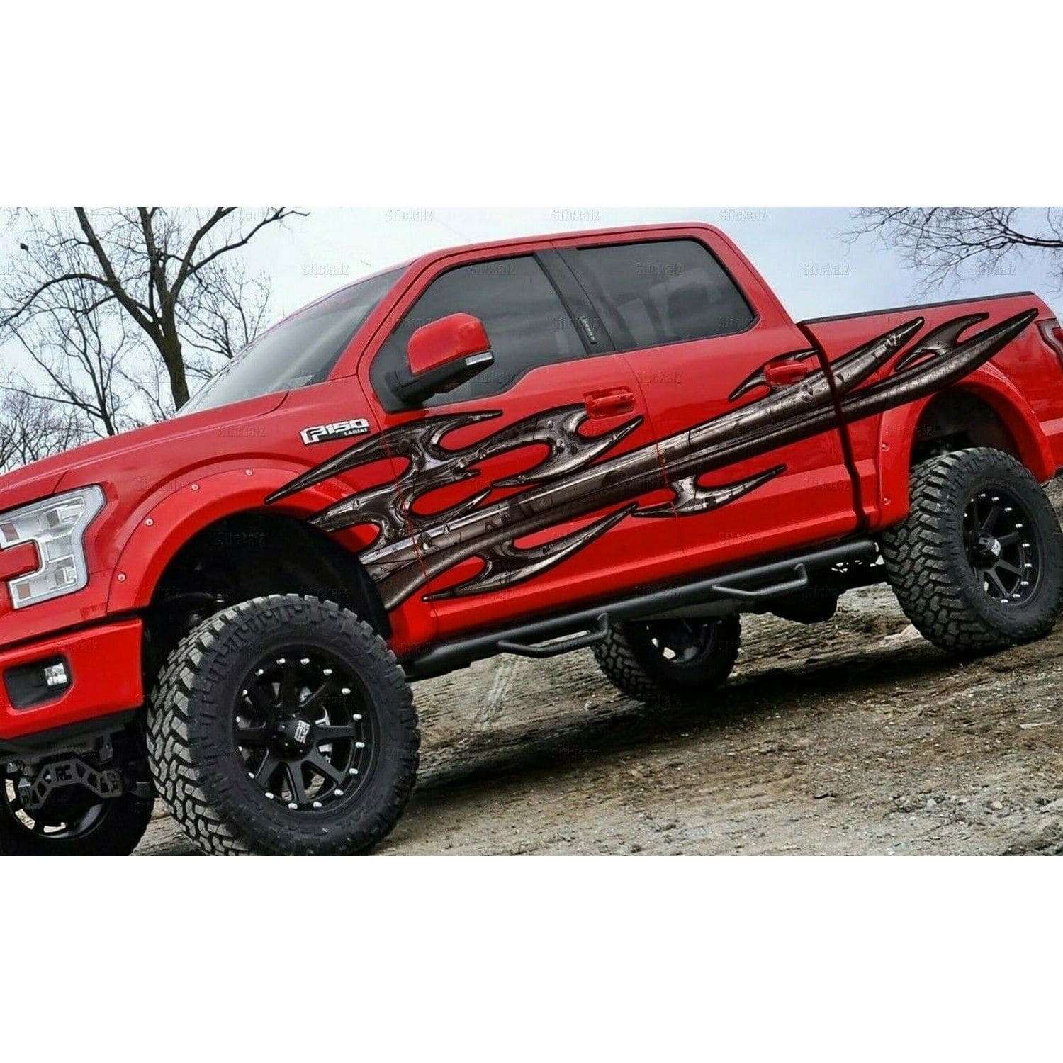 Full Color Car Side Graphics, Tribal 3D Car Vinyl, Steel Arms Car Side Graphics - 22x70