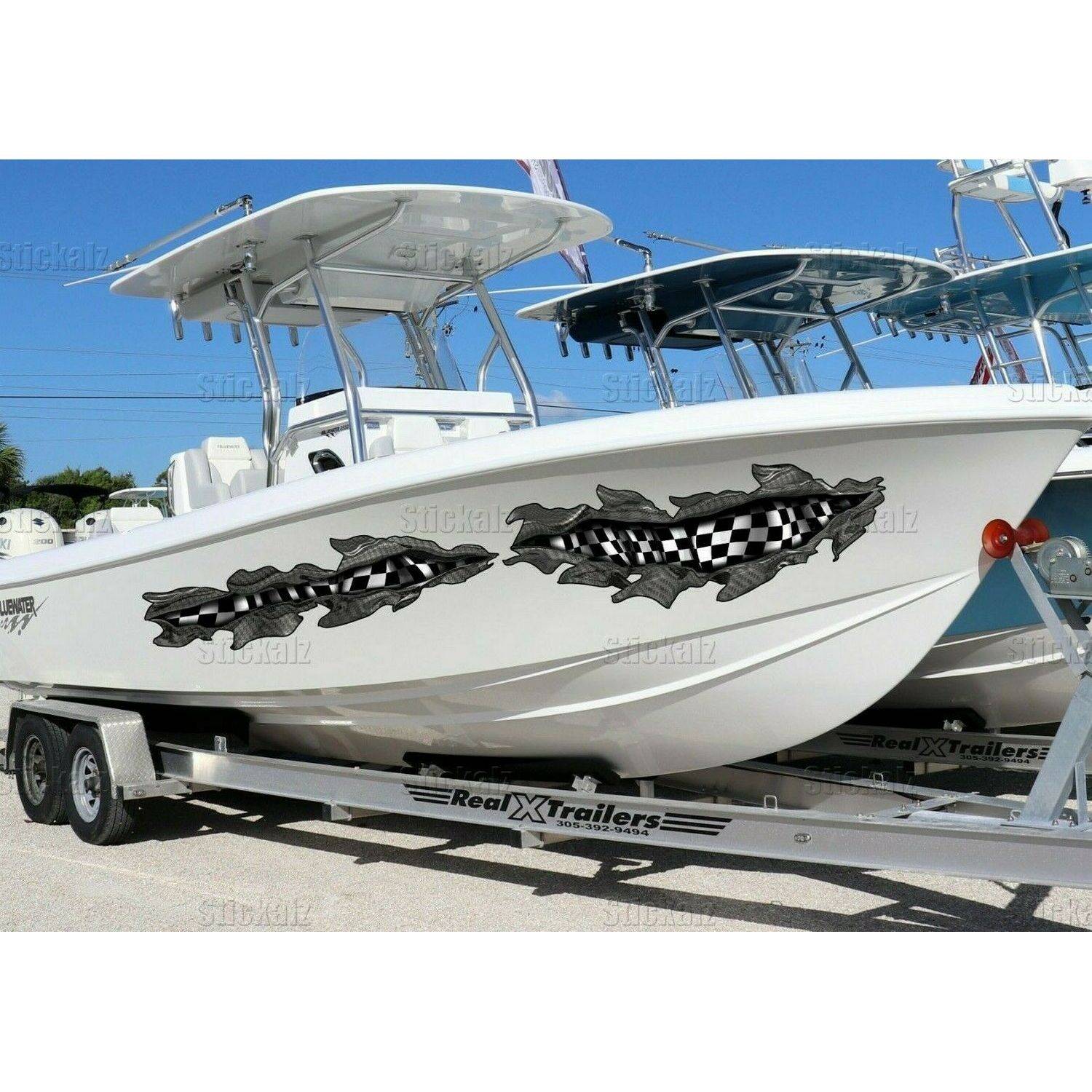 Checkered Flag Wrap, Racing Flag Boat Vinyl, Watercraft Graphics Full Color - 10x130