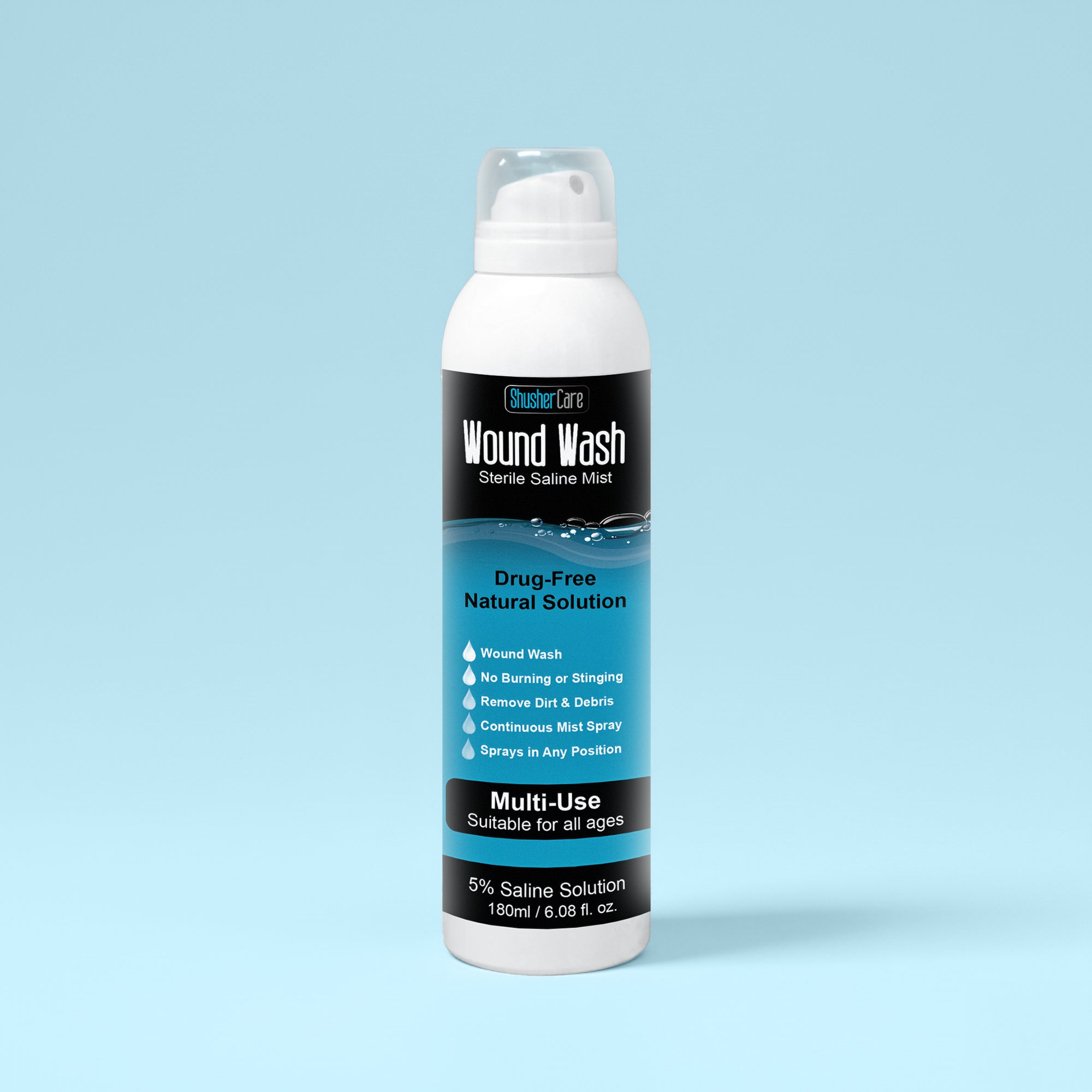 Shusher Care Wound Wash Spray – Sterile 5% Hypertonic Saline for Cuts, Scrapes & Wound Irrigation - Single Unit