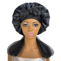 Satin Bonnet + African Exfoliating Net Sponge Set, Sleep Cap Hair Care Bonnet for Curly Hair - Black Bonnet + Black Sponge