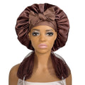 Satin Bonnet + African Exfoliating Net Sponge Set, Sleep Cap Hair Care Bonnet for Curly Hair - Brown Bonnet + Brown Sponge