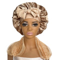 Satin Bonnet + African Exfoliating Net Sponge Set, Sleep Cap Hair Care Bonnet for Curly Hair - Champagne Bonnet + Champagne Sponge
