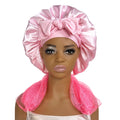 Satin Bonnet + African Exfoliating Net Sponge Set, Sleep Cap Hair Care Bonnet for Curly Hair - Pink Bonnet + Pink Sponge