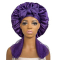 Satin Bonnet + African Exfoliating Net Sponge Set, Sleep Cap Hair Care Bonnet for Curly Hair - Purple Bonnet + Purple Sponge