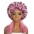 Satin Bonnet + African Exfoliating Net Sponge Set, Sleep Cap Hair Care Bonnet for Curly Hair - Dusty Rose Bonnet + Rose Pink Sponge