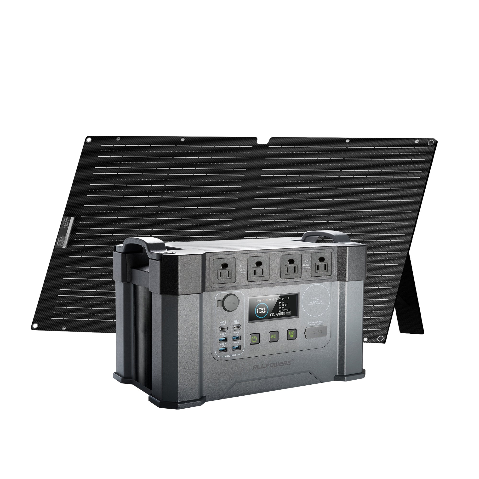 ALLPOWERS S2000 Pro + 100W Solar Panel | 2400W Solar Generator Kit - S2000 Pro + 2 x SE100 laminated Panel