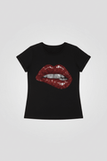 Lauren Moshi Edda Crystal Biting Lip T-Shirt - XL / Black